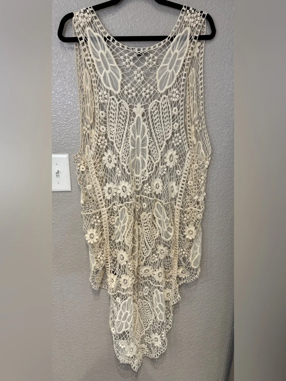 Deb Ivory Crochet Lace Embroidered High Low Boho Vest Size M